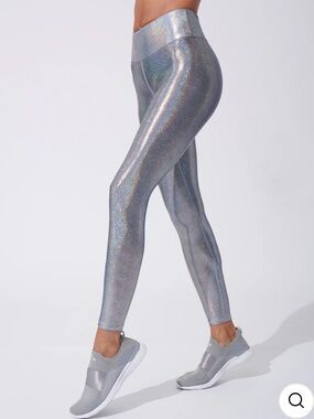 Heroine Sport Marvel Legging Metallic Silver Holographic Seamless Size S